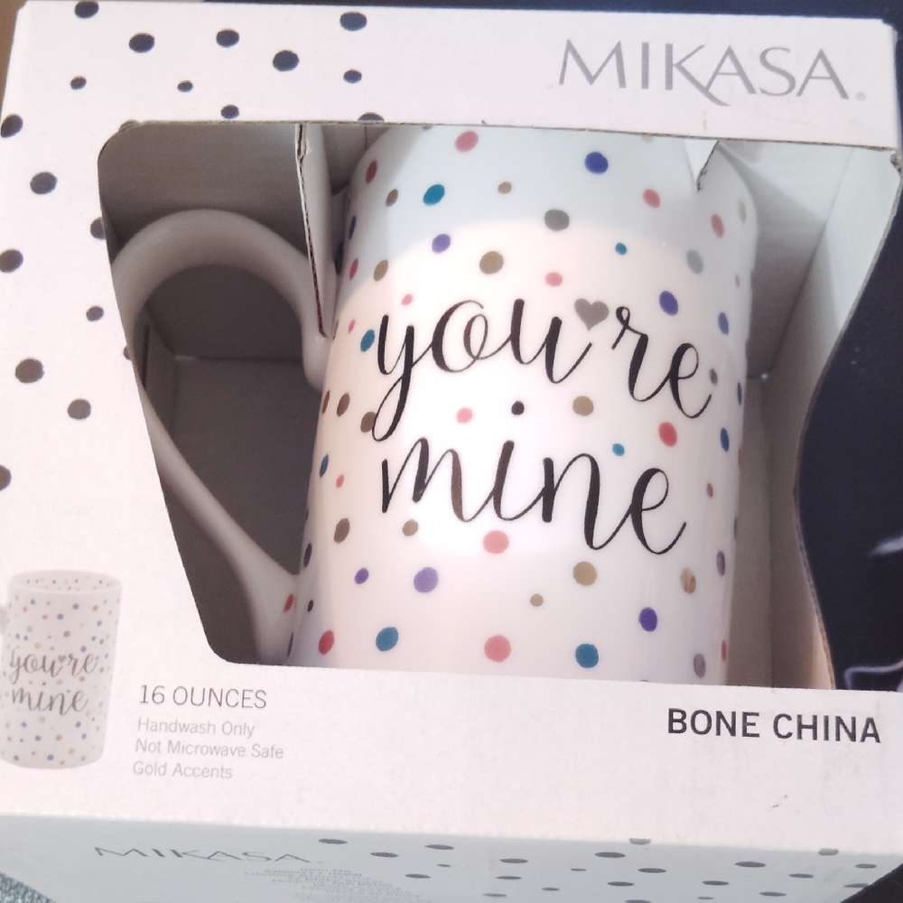 Set Of 2 Mikasa You're Mine & I'm Yours Mug with Multi Dots and Gold Accents